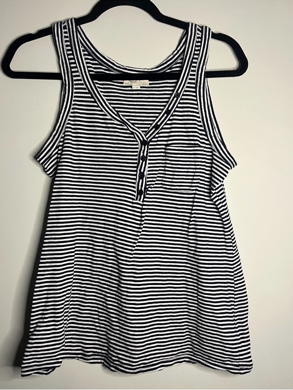LOFT Black & White Striped Henley Tank
